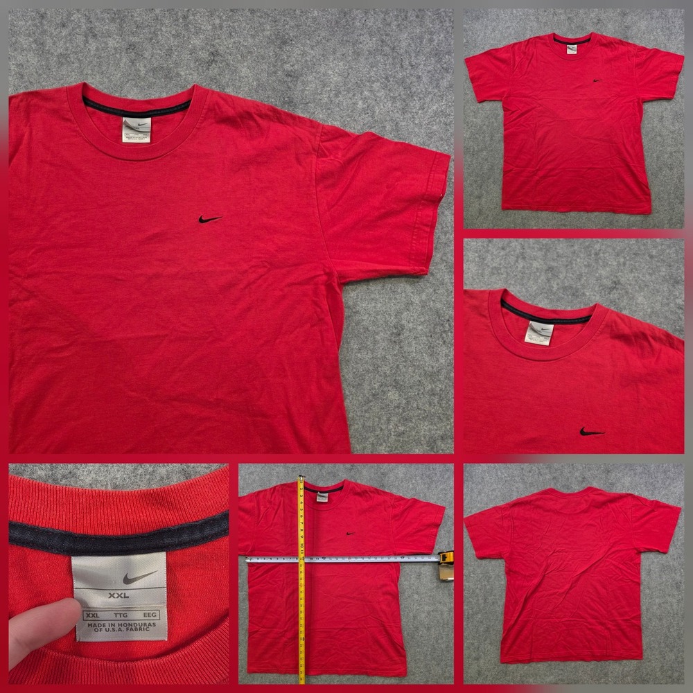 VTG Y2K Nike Silver Tag T Shirt Mens 2XL Red Small Swoosh Logo Crewneck Tee